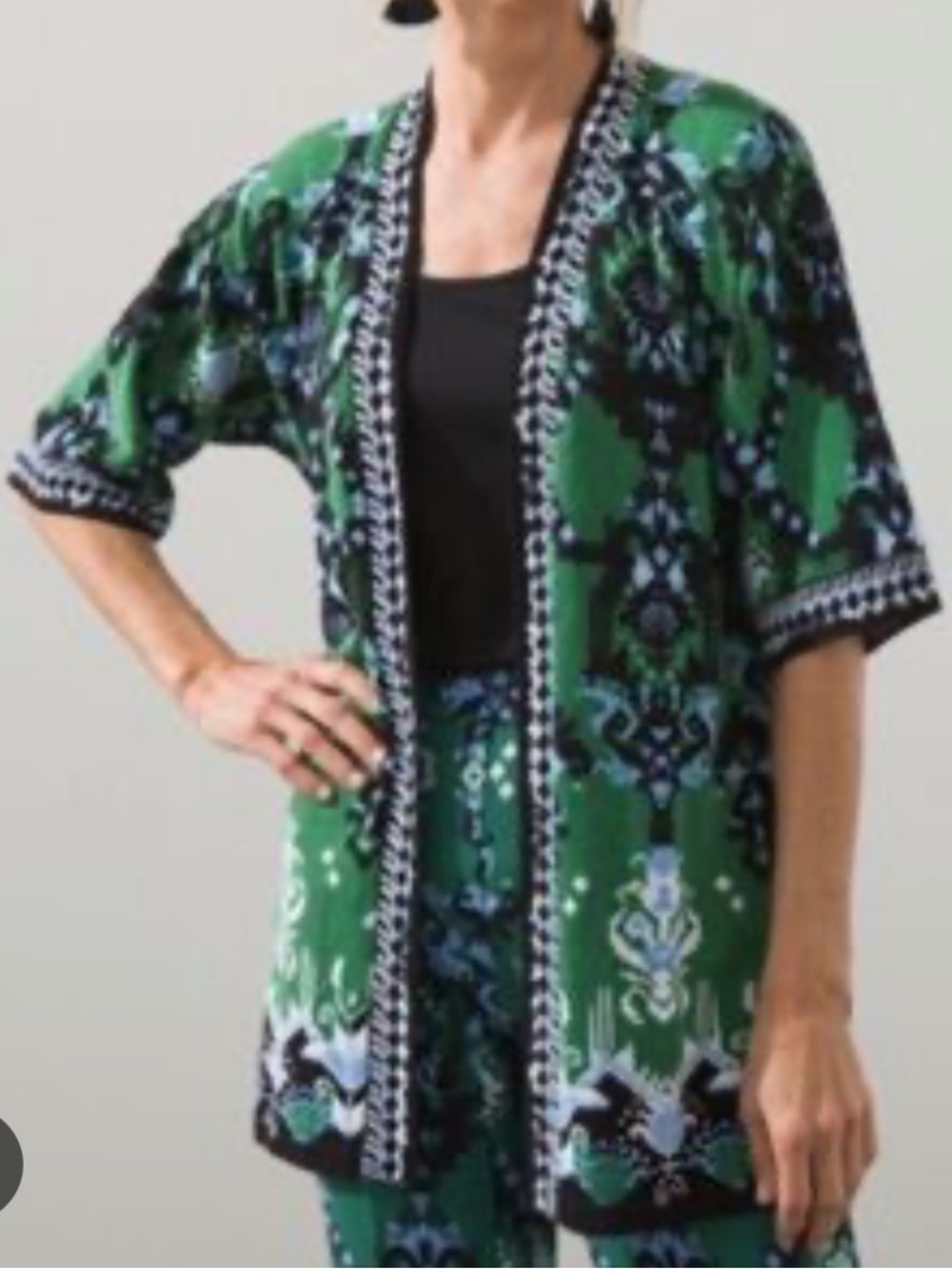 NWT Chicos IKAT JAQ KIMONO CARDI SWEATER CARDIGAN JARDIN GREEN Size 2
